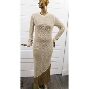 ALLSAINTS Jesse Net Fringe Trim Gold Sweater Dress sz L